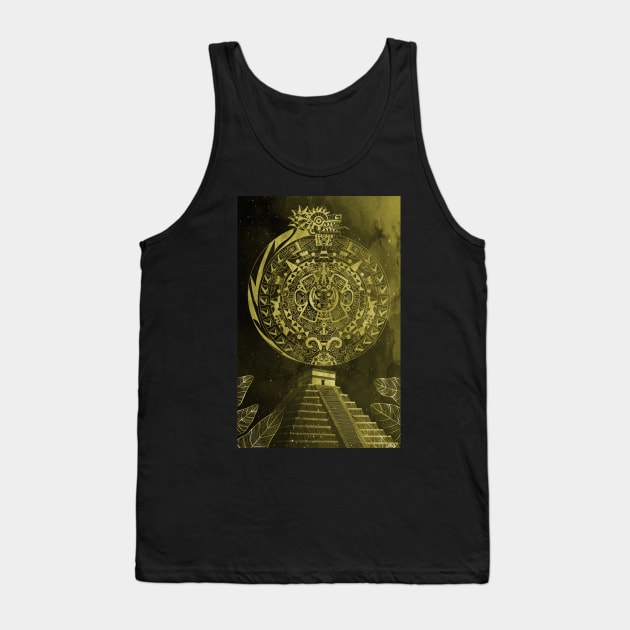gold quetzalcoatl and the aztec calendar in teotihuacan ecopop mexican pattern Tank Top by jorge_lebeau